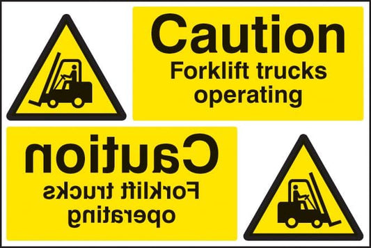 14293P Caution forklift trucks operating reflection sign Rigid Plastic (600x400mm) Safety Sign