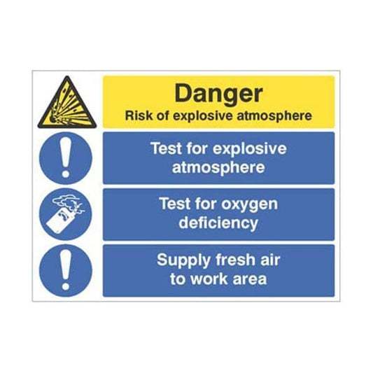 14302Q Risk of exp. atmosphere, test oxygen deficiency, supply fresh air sign - Rigid (600x450mm)