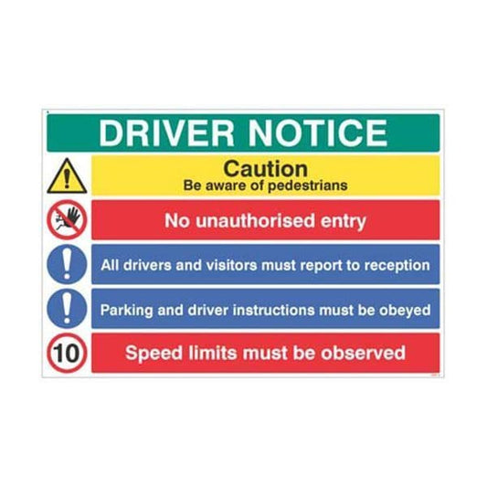 14303W Driver notice Be aware of pedestrian, 10mph sign - Rigid Plastic (900x600mm)