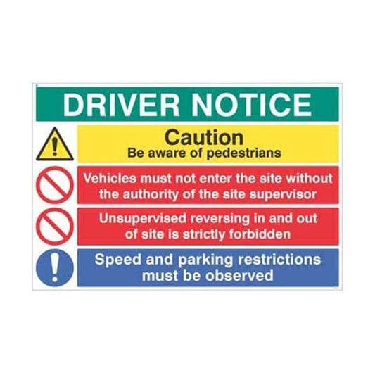 14304W Driver Be aware of pedestrians, Unsupervised reversing forbidden sign - Rigid (900x600mm)