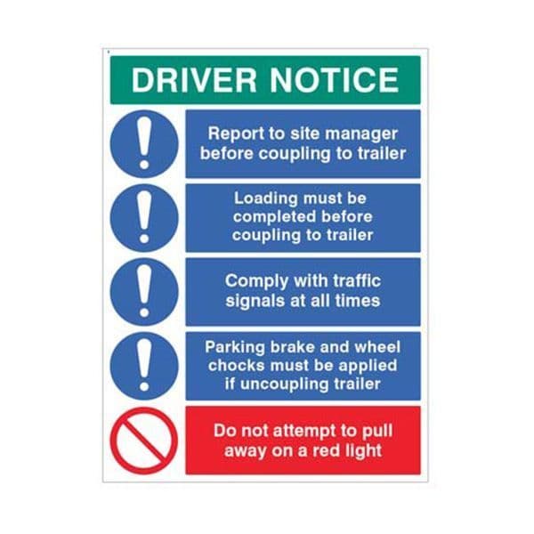 14306Q Driver notice Coupling to trailer sign - Rigid Plastic (600x450mm)