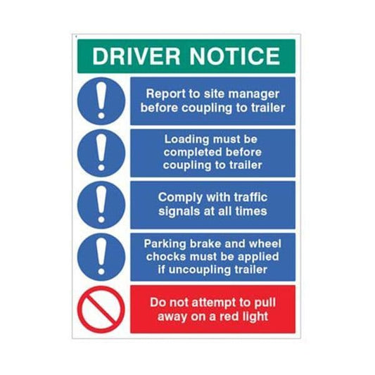 14306Q Driver notice Coupling to trailer sign - Rigid Plastic (600x450mm)