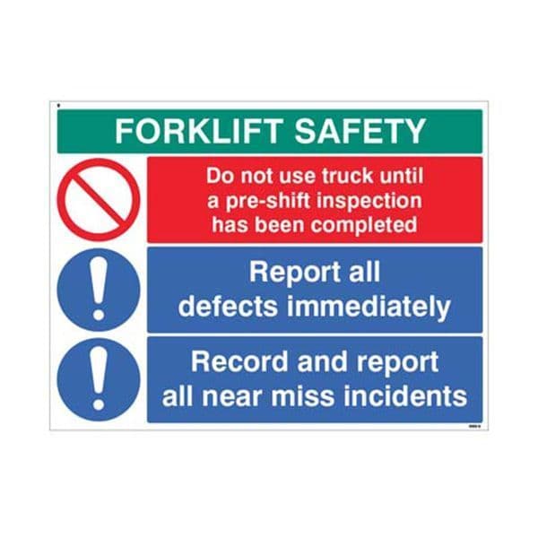 14308Q Forklift Safety Report defects and near misses sign - Rigid Plastic (600x450mm)