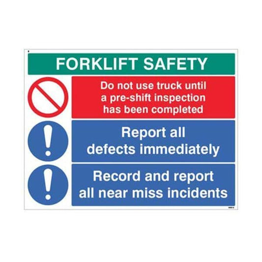 14308Q Forklift Safety Report defects and near misses sign - Rigid Plastic (600x450mm)