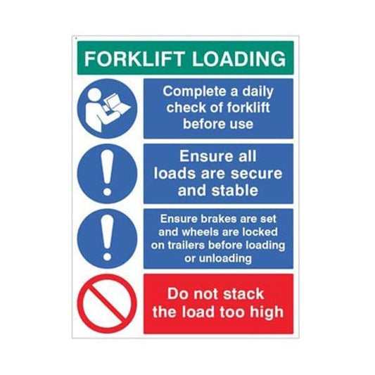14309Q Forklift Loading Daily checks, secure loads sign - Rigid Plastic (600x450mm)