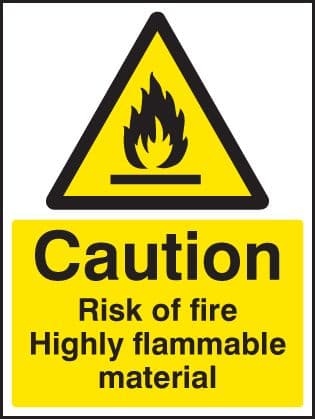 14453K Caution risk of fire - highly flammable material Rigid Plastic (400x300mm) Safety Sign
