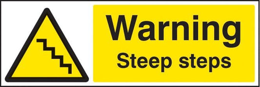 14492G Warning steep steps Rigid Plastic (300x100mm) Safety Sign