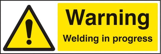 14497M Warning welding in progress Rigid Plastic (600x200mm) Safety Sign