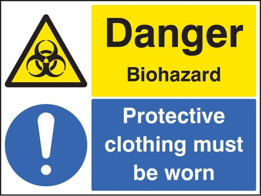 14525Q Danger biohazard protective clothing must be worn Rigid Plastic (600x450mm) Safety Sign