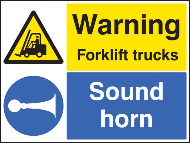 14528Q Warning forklift trucks sound horn Rigid Plastic (600x450mm) Safety Sign
