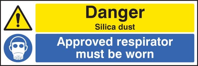 14530G Danger silica dust Approved respirator must be worn Rigid Plastic (300x100mm) Safety Sign