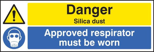 14530G Danger silica dust Approved respirator must be worn Rigid Plastic (300x100mm) Safety Sign