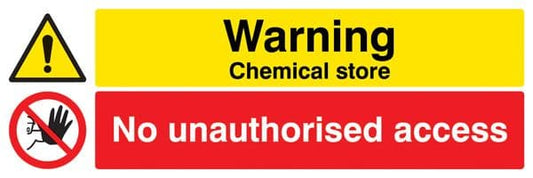 14534M Warning Chemical store No unauthorised access Rigid Plastic (600x200mm) Safety Sign