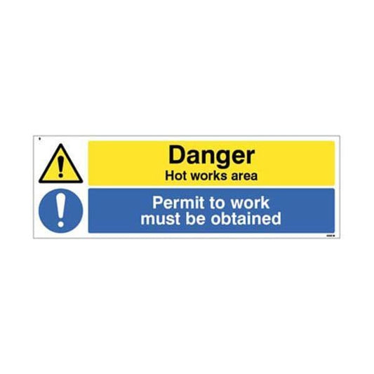 14560G Danger Hot works area Permit to work must be obtained sign - Rigid Plastic (300x100mm)