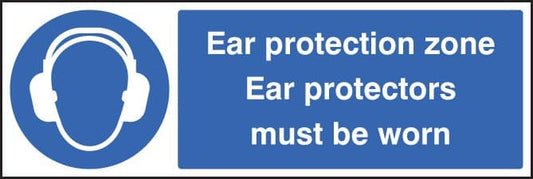 15013G Ear protection zone ear protectors must be worn Rigid Plastic (300x100mm) Safety Sign