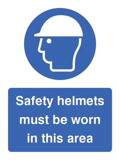 15016E Safety helmets must be worn in this area Rigid Plastic (200x150mm) Safety Sign
