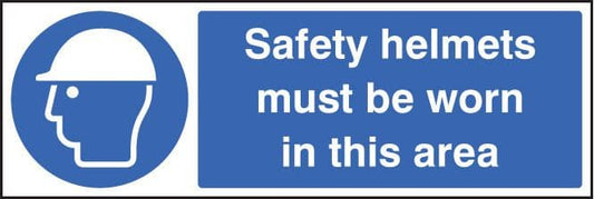 15016G Safety helmets must be worn in this area Rigid Plastic (300x100mm) Safety Sign
