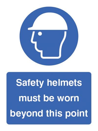 15018P Safety helmets must be worn beyond this point Rigid Plastic (600x400mm) Safety Sign