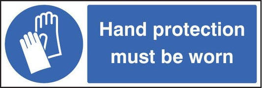 15203M Hand protection must be worn Rigid Plastic (600x200mm) Safety Sign