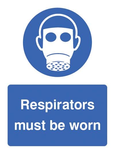 15205E Respirators must be worn Rigid Plastic (200x150mm) Safety Sign