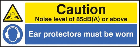 15222G Noise level 85dB(A) ear protectors worn Rigid Plastic (300x100mm) Safety Sign