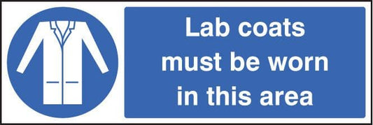 15231G Lab coats must be worn in this area Rigid Plastic (300x100mm) Safety Sign