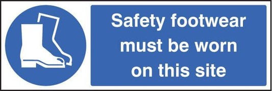 15232M Safety footwear must be worn on this site Rigid Plastic (600x200mm) Safety Sign