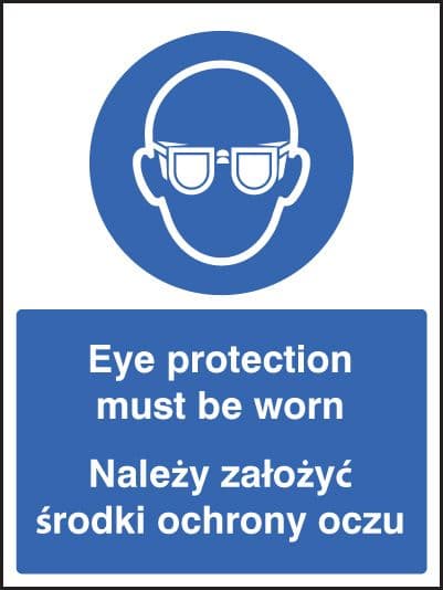 15238H Eye protection must be worn (English/polish) Rigid Plastic (300x250mm) Safety Sign