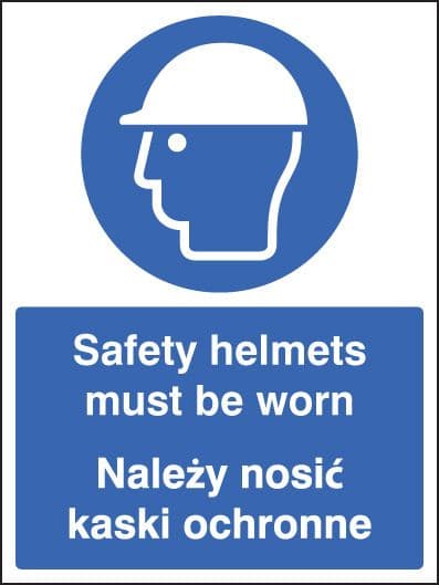 15250E Safety helmets must be worn (English/polish) Rigid Plastic (200x150mm) Safety Sign