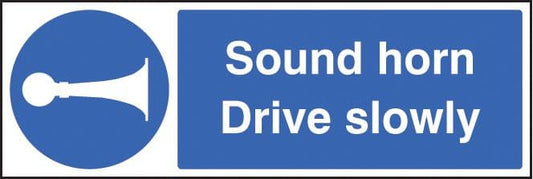 15413G Sound horn drive slowly Rigid Plastic (300x100mm) Safety Sign