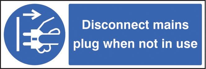 15456G Disconnect mains plug when not in use Rigid Plastic (300x100mm) Safety Sign