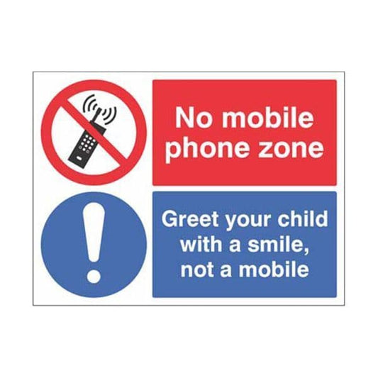 15470K No mobile phone zone Greet your child with a smile sign - Rigid Plastic (400x300mm)