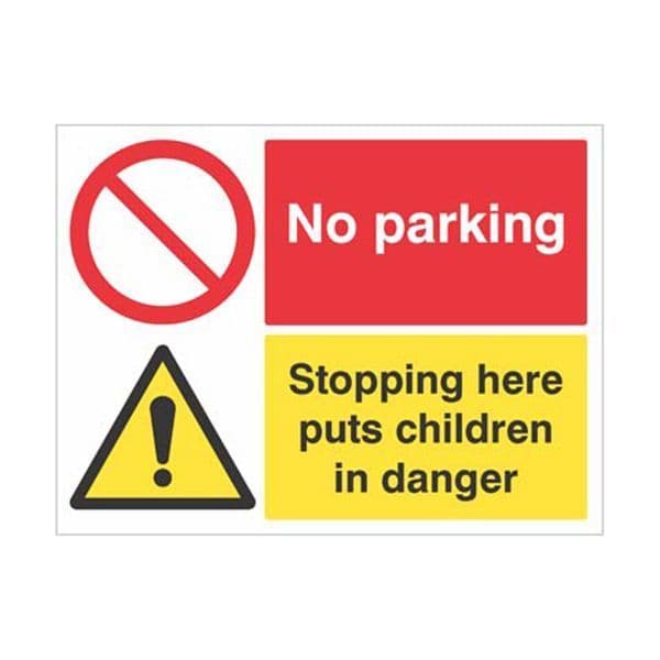 15472Q No parking Stopping here puts children in danger sign - Rigid Plastic (600x450mm)