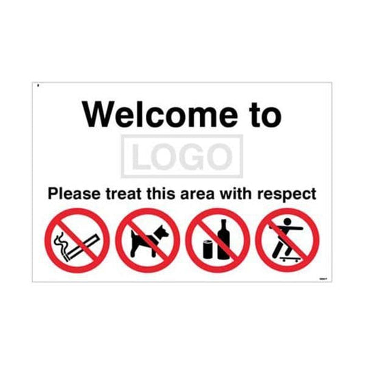 15476K Welcome to(add school name/logo) Please treat this area with respect sign- Rigid (400x300mm)