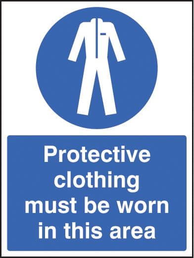 15603E Protective clothing must be worn in area Rigid Plastic (200x150mm) Safety Sign
