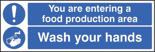 15620M You are entering food production area wash your hands Rigid Plastic (600x200mm) Safety Sign