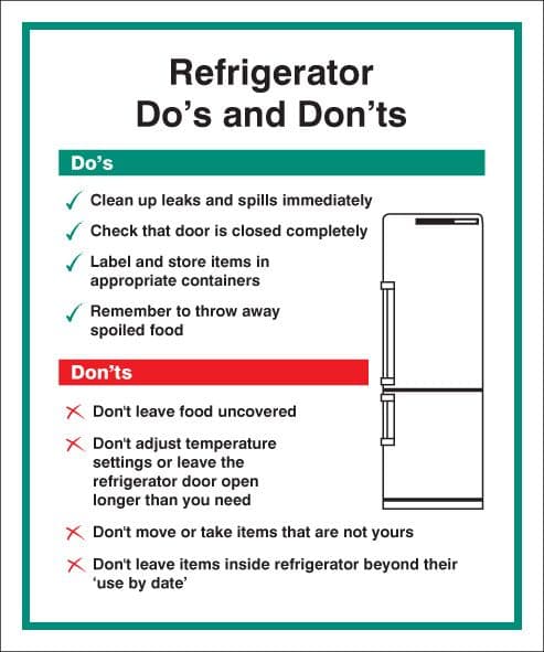 15623H Refrigerator - Do's & Don'ts Rigid Plastic (300x250mm) Safety Sign