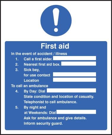 16020H First aid in the event of accident / illness Rigid Plastic (300x250mm) Safety Sign