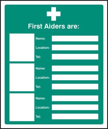 16023H First aiders are (space for 3) Rigid Plastic (300x250mm) Safety Sign