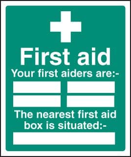 16027H First aiders the nearest first aid box is situated Rigid Plastic (300x250mm) Safety Sign