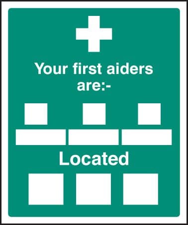 16029H Your first aiders are Rigid Plastic (300x250mm) Safety Sign