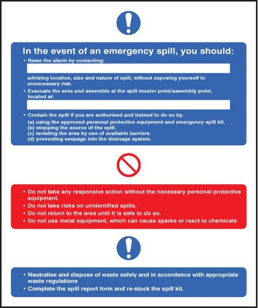 16045E In the event of an emergency spill Rigid Plastic (200x150mm) Safety Sign