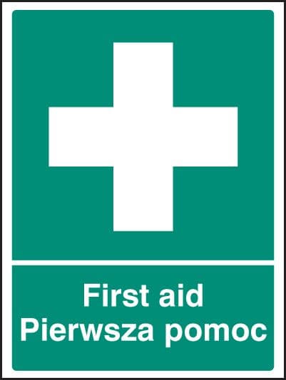 16054H First aid (English/polish) Rigid Plastic (300x250mm) Safety Sign