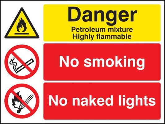16203K Petroleum mixture no smoking no naked light Rigid Plastic (400x300mm) Safety Sign