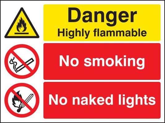 16204Q Danger highly flammable no smoking no naked lights Rigid Plastic (600x450mm) Safety Sign