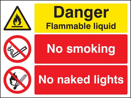16205K Danger flammable liquid no smoking no naked lights Rigid Plastic (400x300mm) Safety Sign