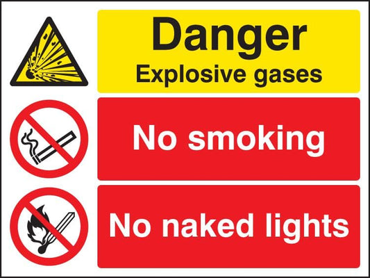 16206Q Danger explosive gases no smoking no naked lights Rigid Plastic (600x450mm) Safety Sign