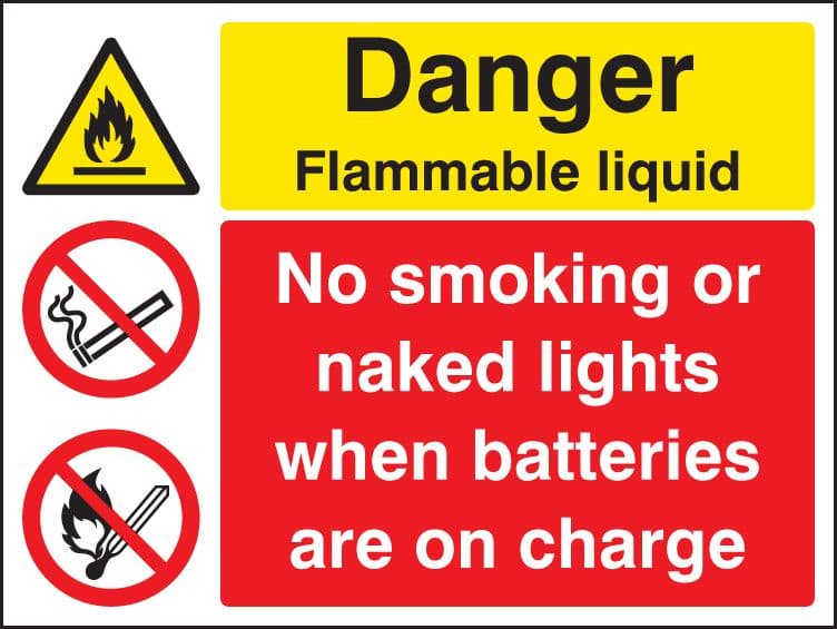 16208K Flammable liquid no smoking/naked lights batteries on charge Rigid Plastic (400x300mm)