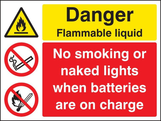 16208Q Flammable liquid no smoking/naked lights batteries on charge Rigid Plastic (600x450mm)