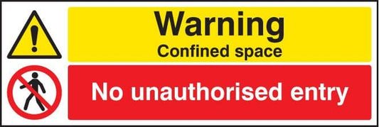 16211M Warning confined space no unauthorised entry Rigid Plastic (600x200mm) Safety Sign